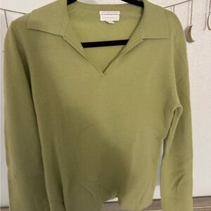 100% CASHMERE  SAGE GREEN POLO COLLARED V NECK MEDIUM 4.99 Shp